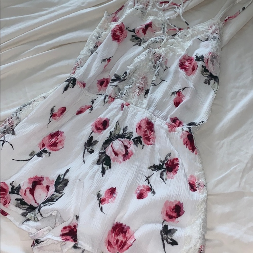 White and pink Floral Romper
